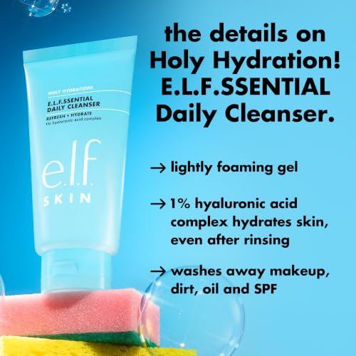 Image of e.l.f. SKIN Holy Hydration! e.l.f.ssential Daily Cleanser Mini | Gentle & Refreshing Gel-to-Foam Face Cleanser, Hydrated-Feel & Soft Skin, 1% Hyaluronic Acid Complex, Vegan & Cruelty-Free