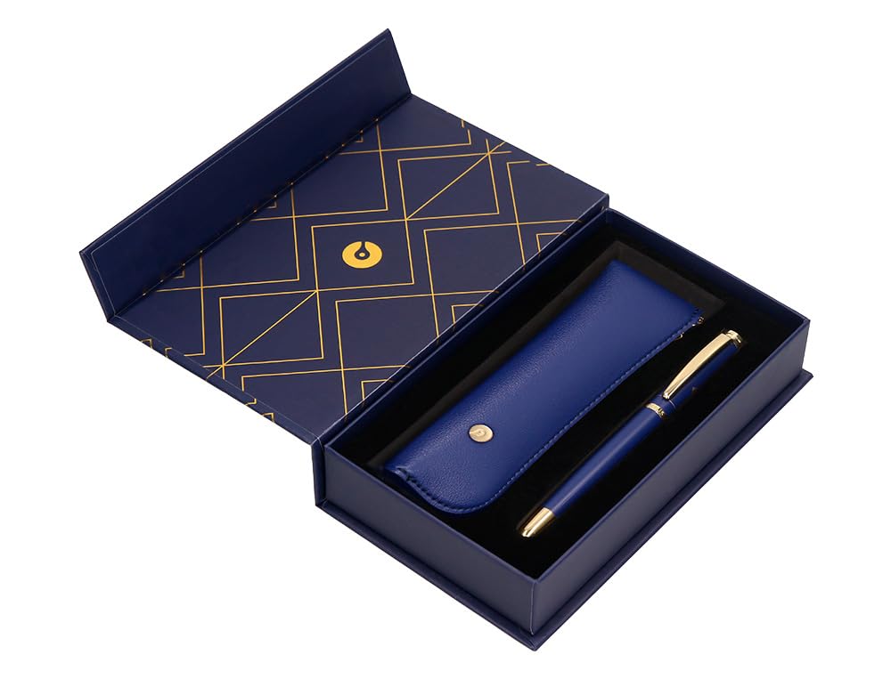 BELIUS Soiree Ballpoint Pen and Case Navy and Gold Ink Blue