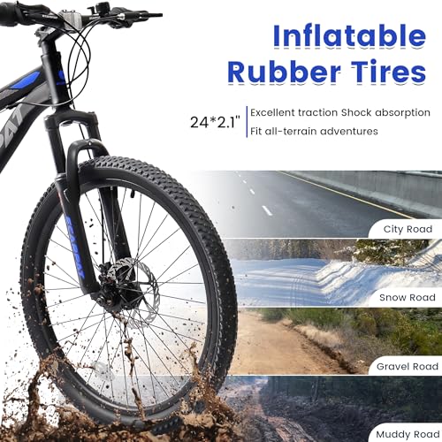 Image of Ecarpat 24 /26 /27.5 Inch Mountain Bike, Full /Front Suspension Mens Boys Mountain Bike with 21 Speed Steel Frame and Dual Disc Brakes, Adult Sport Bicycle for Trail City Road, Gift Choice