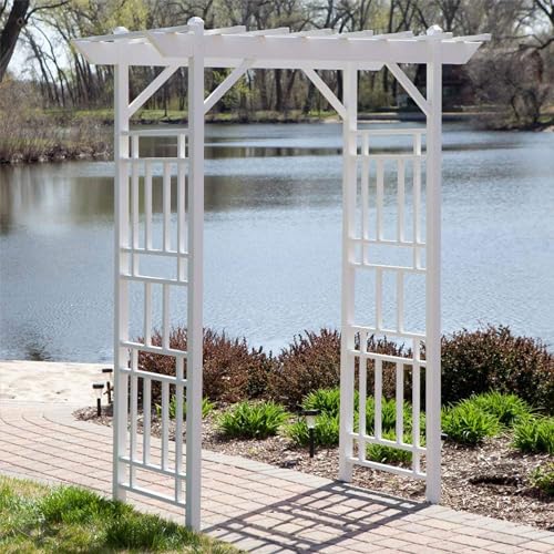 Dura-Trel Wellington Arbor, Vinyl Garden Archway for Outdoors, White, 72" x 85" - Backyard Decorative Arch for Pathways & Entrances w/ Trellis Sides for Climbing Plants, Vines & Flowers