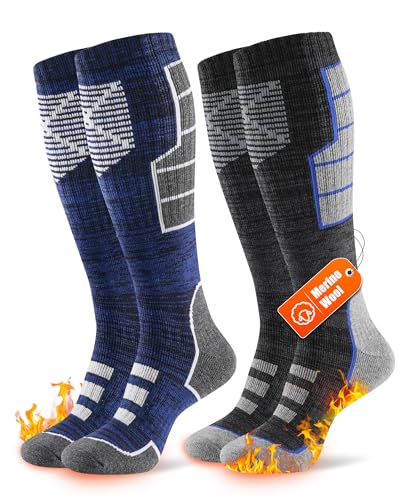 Niofind Chaussettes de Ski en Laine Mérinos, Lot de 2 Paires