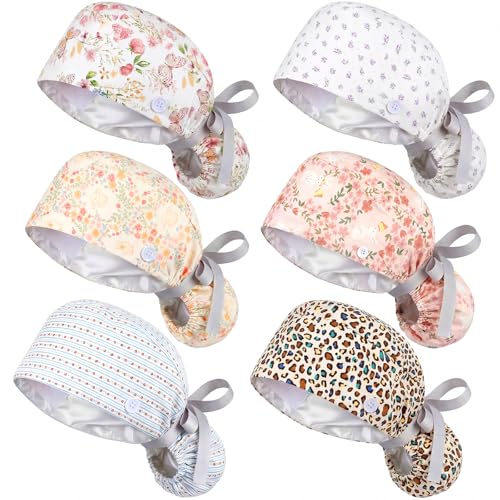 Image of Honoson 6 Pcs Scrub Caps Women with Buttons