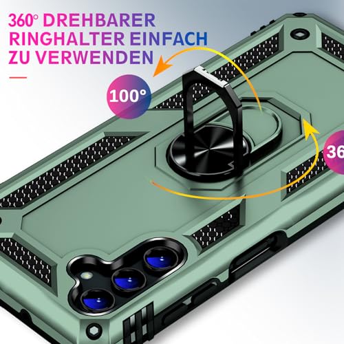 Image of Heavy Duty Case for Samsung Galaxy S25 Plus Phone Case with Screen Protector, Military Grade Shockproof Rugged Protective Cover for Samsung S25 Plus, with Metal Ring Magnetic Kickstand (Green)