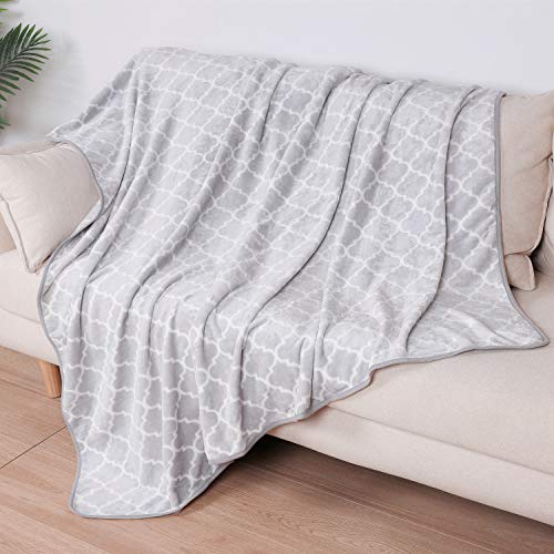 Premium Flannel Fleece Bed Blanket Throw Grey, 80 x 60 Inches Quatrefoil Print Soft Fluffy Twin Size Blanket for Bed Sofa Couch - Thumbnail 5