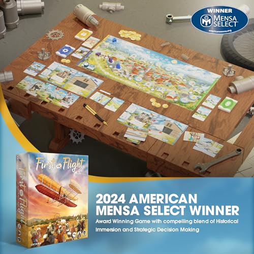 Image of First In Flight: MENSA Award Winning Board Game About Historical Aviation - Strategy Board Game for Teens, Adults and Heavy Gamers - A Flight-Themed Adventure Card Game for Airplane Enthusiasts