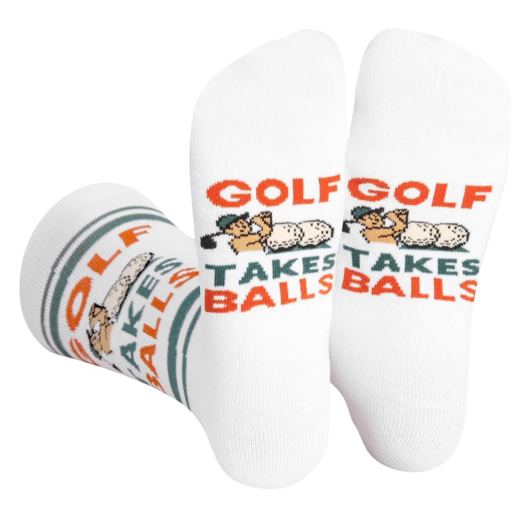 Lavley Funny Golf Socks - Fun gift for golfers - Unisex one size fits most - Great for birthdays or stocking stuffers, Golf Takes Balls, One Size