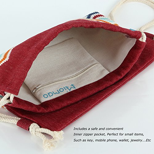 Miomao Drawstring Backpack Bohemia Style String Bag Canvas Beach Sport Daypack3