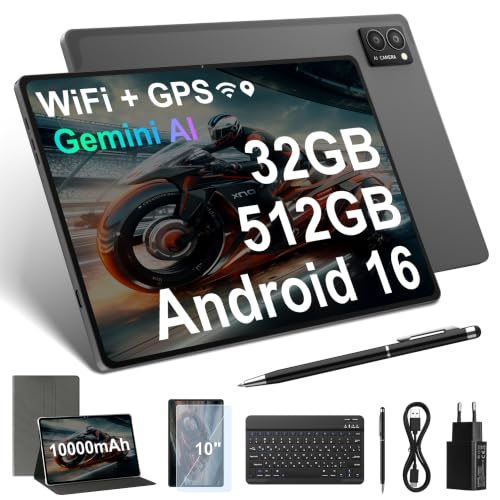 Image of Android 16 Tablet, 10.1-inch Electronics Tablets, 32GB RAM + 512GB ROM + 2TB Expandable Storage, Octa-Core Gaming Tablet with Wi-Fi & GPS, Computer Tablet with Keyboard Case, Mouse, and Stylus