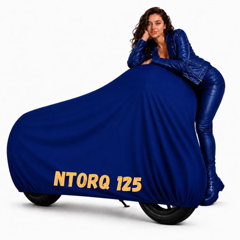 Image of Puroma Waterproof Bike Cover Compatible with TVS Ntorq 125| All Weather Protection from Rain, Dust, & Scratches with Mirror Pockets & Buckle Belt, Blue