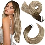 Moresoo Tape in Hair Extensions Human Hair Balayage 16 Inch Human Hair Tape in Extensions Brown Root Ombre Light Brown with Medium Blonde Real Remy Straight Hair 20 Pieces/50g #3/8/22