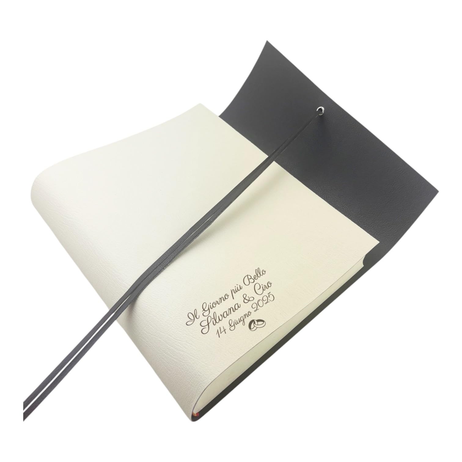 Album photo fait main TriVin Art, en simili cuir bicolore, personnalisable avec 3 lignes + symbole, classique avec papier de soie Cadeau d'anniversaire Mariage (Crème-Marron/Personnalisé)