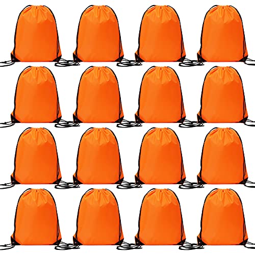 CODOBON 16 Pcs Drawstring Bags Bulk Polyester Draw String Bags Gym Sports Cinch Bag Drawstring Backpack for Women Men Orange
