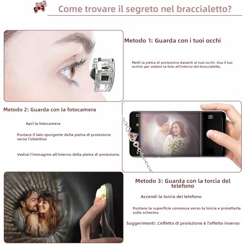 Ehihas Bracciale Personalizzato Con Proiezione Di Foto Regalo Commemorativo Bracciali Personalizzati Per La Memoria Immagine Hd Per I Propri Cari Design Di Ricordo Corda (Cuore Di Cristallo) - 4