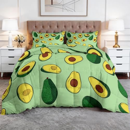 XCQHZYQ Edredon Nordico Cama 90 Divertido Comida Lindo Aguacate Verde, Colcha Infantil Relleno Nordico 150x200 cm de Microfibra, Edredón 4 Estaciones Reversible, con 2 Fundas de Almohada 50x75 cm