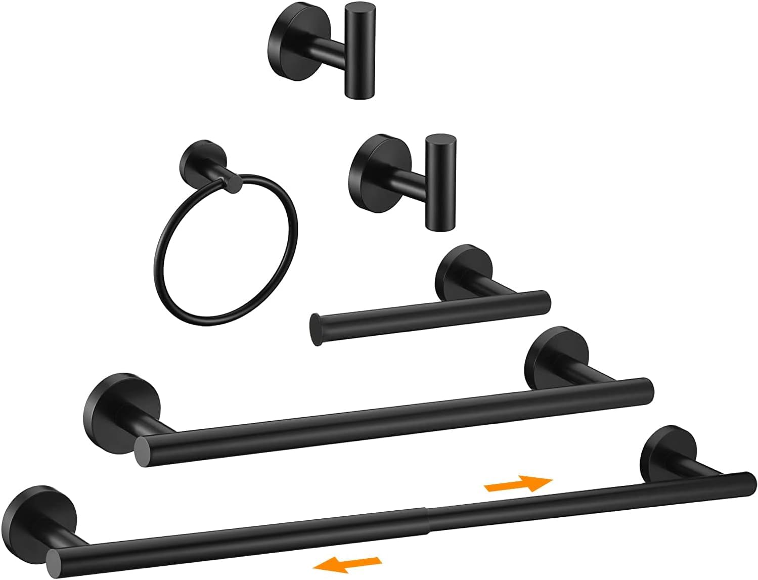 KULED Bathroom Hardware Set,Matte Black Towel Bar Set,Include Adjustable Towel Bar,Towel Ring,16'' Towel Bar,Toilet Paper Holder,2 Robe Towel Hooks Bathroom Towel Rack Set Wall Mounted 6 PCS
