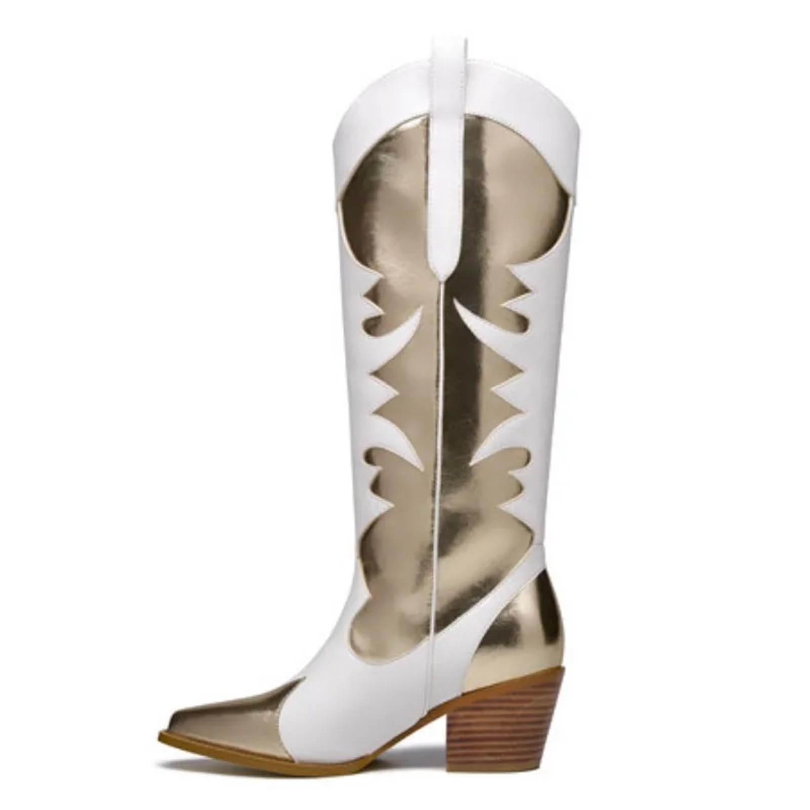 Stivali da cowboy da donna, alti fino al ginocchio, ricamati, stile western, da cowgirl, con punta a punta, tacco grosso, stile retrò, stile country