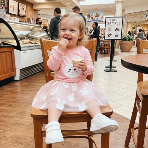 Image of Toddler Girl Easter Outfit Cute Bunny Letter Embroidery Sweatshirt Party Tutu Tulle Skirt Kids Spring Clothes