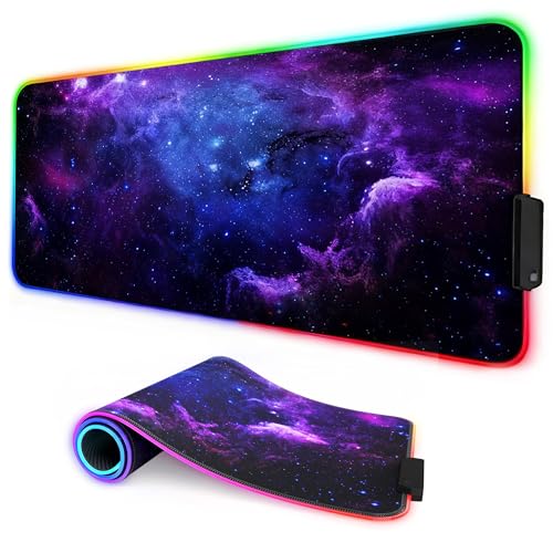TEKXDD RGB Tappetino Mouse Gaming 900mmx400mm XXL - Grande Tappetino per Mouse LED a 7 Colori, Mousepad da Gioco RGB 12 Effetti Luce Impermeabile Antiscivolo, Computer, Tastiera, PC, Gamer