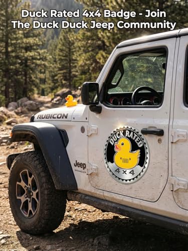 Image of 2 PCS Duck Rated Car Emblem, 4 x 4 Metal Automotive Badge, 3D Round Metal Car Badges Emblems, Car Badge Decals Stickers Compatible with Jeep Wrangler Vehicles Trucks SUV RV(Duck Rated-A)