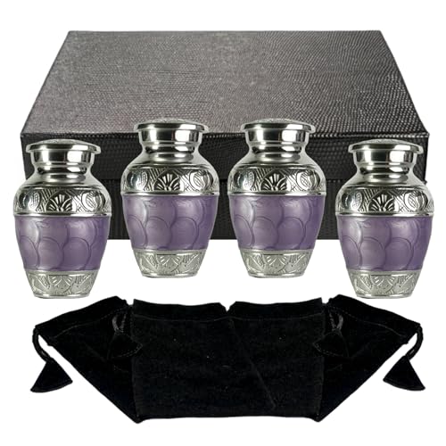 Image of Small Urns for Human Ashes Keepsake - Mini Urns for Ashes - Handcrafted Keepsake Urns - Purple Small Urn for Ash - Set of 4 Memorial Ash Holders
