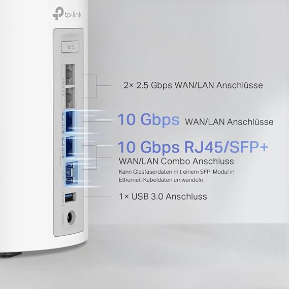 TP-Link Deco BE85 Wi-Fi 7 Mesh WLAN Set BE19000 Tri-Band Router and Repeater (10 Gbit/s Ethernet/Fiber Port 19 Gbps Wi-Fi Speed WPA3 320 MHz Channels 6 GHz)