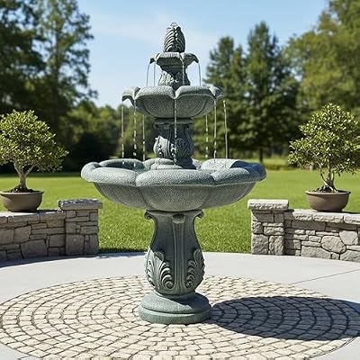 Naturefalls 48" Grey Water Fountain Outdoor - Large Waterfall Fountain Outside, 3-Tiers Cascading, Fiber Reinforced Concrete, Indoor and Outdoor Fountain for Garden, Patio, Backyard, Lawn, Yard Decor