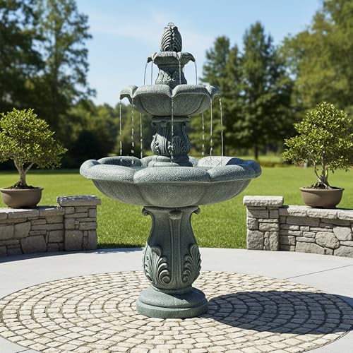 Naturefalls 48 Grey Water Fountain Outdoor - Large Waterfall Fountain Outside 3-Tiers Cascading Fiber Reinforced Concrete Indoor and Outdoor Fountain for Garden Patio Backyard Lawn Yard Decor