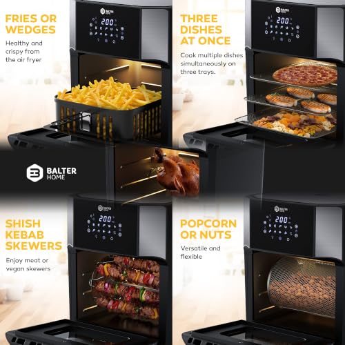 Image of Balter Air Fryer Oven 6-in-1, 13 QT XXL Airfryer, stainless steel, Touchscreen, Rotisserie, Food Dehydrator, Convection Oven, Bake, Broil, Reheat, Windowed Door, Recipe Book