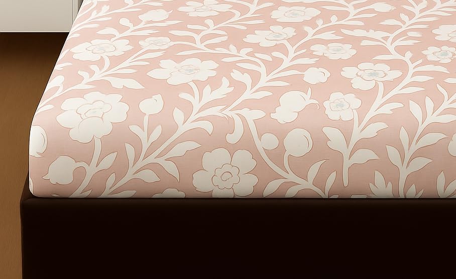 Image of Elastic Fitted Bedsheets with 2 King Size Pillow Covers | Double Bed with All Around Elastic, Size 72 x 78 x 8 Inches (Light Pink)