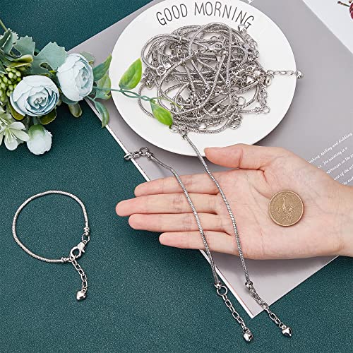 SUNNYCLUE 20Pcs Snake Chain Bracelets Brass Bracelet Chains Stainless Steel Bracelet Link Chains with Heart Lobster Clasp Extender Chain for DIY Bracelet Chain Women Jewelry Making Craft - Image 3
