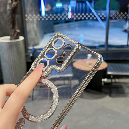 Image of DIZORO Compatible with (Samsung Galaxy S26 Ultra Case) Clear Diamond Glitter Case |Camera Lens Protector with Glitter Ring | Premium Shockproof Glossy Shiny Back Cover Case for Girls Women -Silver