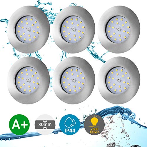 Bojim LED Recessed Ceiling Lights 5.5W Warm White 2800K 470LM IP44 80Ra 220V LED Downlights for Ceiling, Slim 30mm, Set of 6 Spot Lights for Bathroom, Kitchen, Living Room Not Fire-Rated
