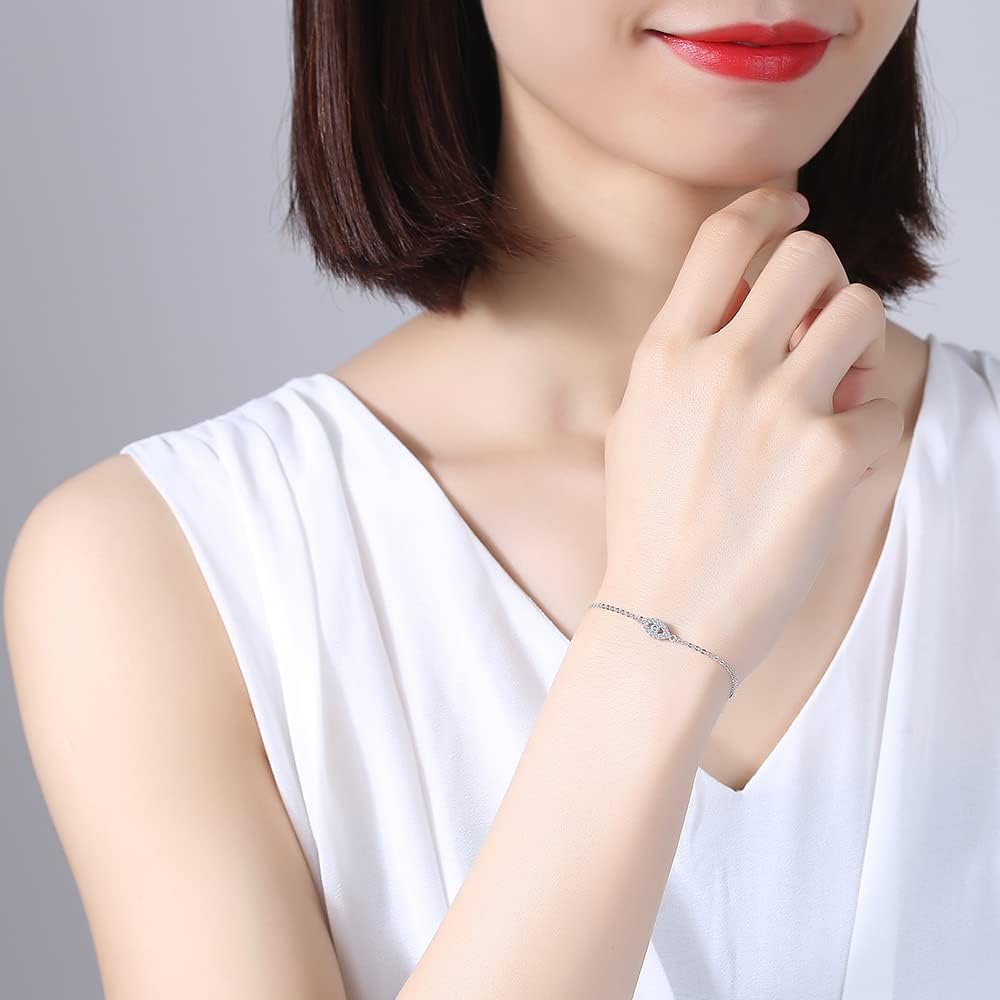 Hamsa Evil Eye Bracelet 925 Sterling Silver Cubic Zirconia Anklet for Women Chain Adjustable 6.3in+1.6in - Image 2