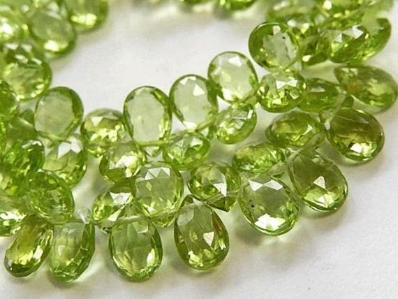 Perles de péridot facettées en forme de poire briolette de 7mm pour création de bijoux | 15 pièces