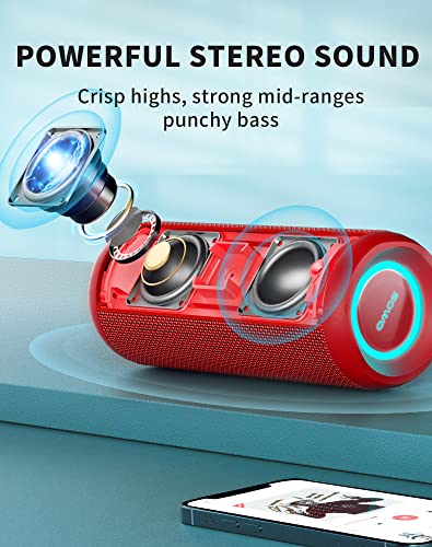 Image of SOWO Portable Bluetooth Speaker, Waterproof IPX7, 25W Loud Wirelss Speaker | Big Audio and Punchy Bass, LED Light with TWS Pairing, 16H Playtime, Outdoor for Party, Beach, Travel, Girls Gifts - Red