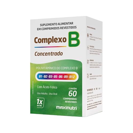 Maxinutri Complexo B Concentrado, Com Ácido Fólico, 1 ao Dia 60 comprimidos
