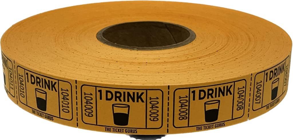 The Ticket Gurus-roll of 2000 Orange Drink Tickets Single Roll Consecutively Numbered Raffle Tickets