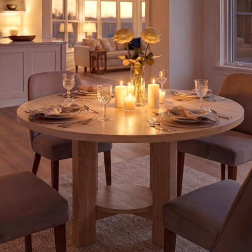 ModernMate 47 Inches Round Dining Table for 4-6 People, White Oak Gray - image 9