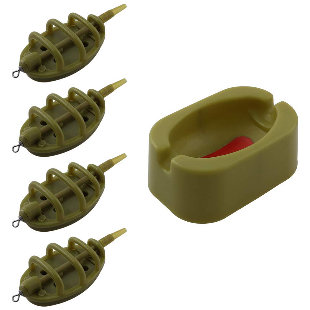 Inline Method Feeder Set 4 Inline Method Feeders 15/20/25/35g with 1 Rubber Molding for Carp Fishing Holder Tool