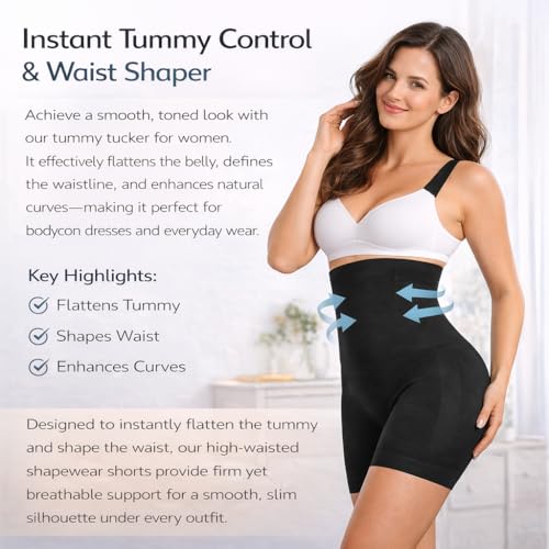 Image of BABO & BABY High Waisted Tummy Control Shapewear Shorts for Women | Seamless Slimming Body Shaper | Invisible Under Dress | Mid-Thigh Thigh Chafing Control | Comfortable (Skin)