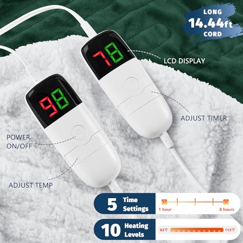 King Size Heated Electric Blanket - 90" x 108" with Dual Control, 10 Heating Levels & 8 Hours Auto Off, Soft Warm Flannel Gifts with Over-Heat Protection, ETL & FCC Certified
