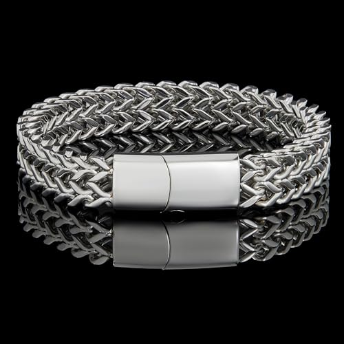 Invicta Silver Bracelet for Men, Stainless Steel Chain Jewelry, Polished Double Franco, 14mm, 8.75"3