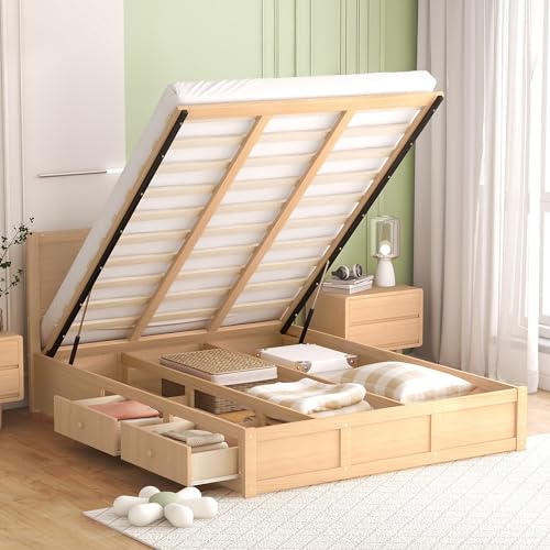 Harper & Bright Designs Queen Lift Up Storage Bed - Wood Queen Platform Bed Frame with 2 Drawers, No...