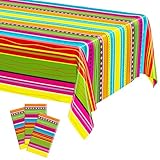 3 Pcs Cinco De Mayo Decorations, Disposable Fiesta Tablecloths (54 X 108 Inches), Rectangle Table Covers with Colorful Serape Stripe Plastic Dinnerware Kitchen Decor for Mexican Themed Party Favors