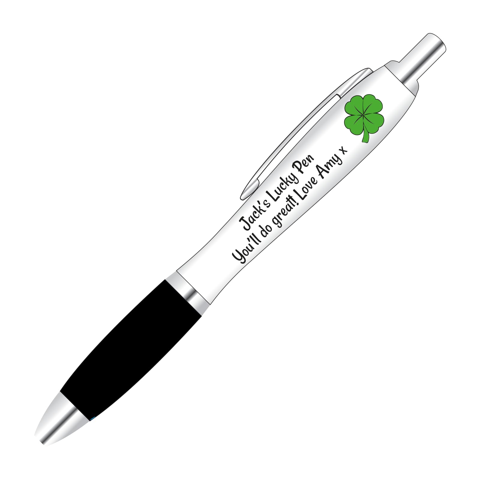 You Personalise Personalised Lucky Clover Design Pen with black barrel
