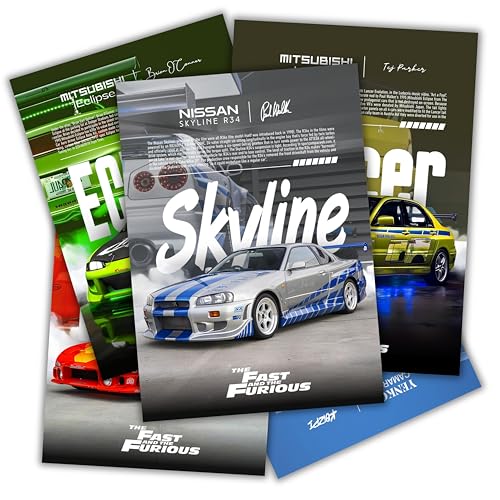 Image of Posternet Set of 8 - Fast and Furious JDM cars | A4 size (8.3 x 11.7 inch) | Wall Decor for Living room, Bedroom, Office | Perfect F&F and Car lovers (Fast and Furious Pack)