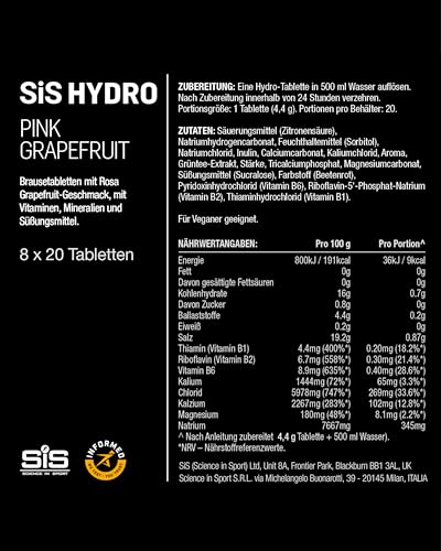 Science in Sport Hydro Elektrolyt-Tabletten, 8 x 20 Tabs, Pink Grapefruit – Ansicht 5