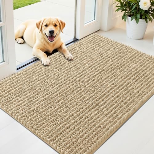 Image of OLANLY Dog Door Mat for Muddy Paws 44x32, Ultra-Absorbent Chenille Mud Mat