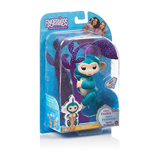 Fingerlings Glitter Monkey - Quincy - Teal Glitter - Interactive Baby Pet - By Wowwee (Amazon Exclusive) #TOP5
