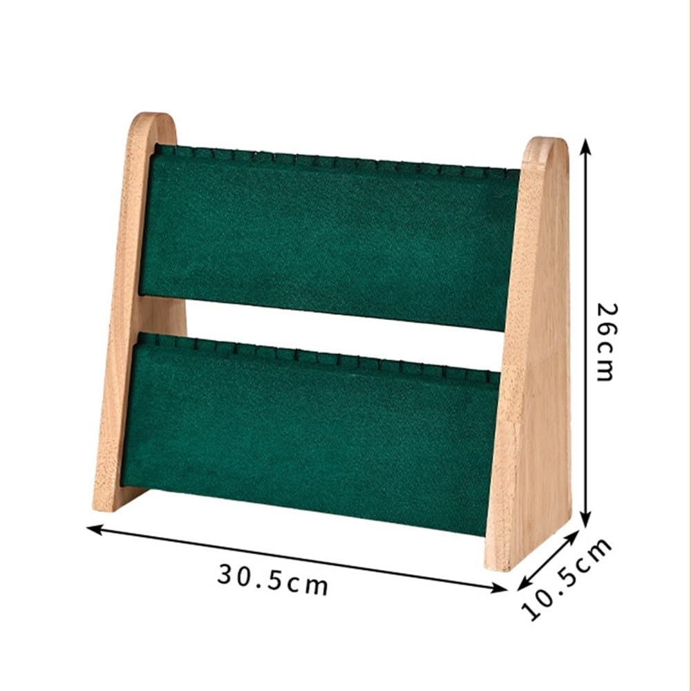 Présentoir de colliers en velours et bois à 2 niveaux, porte-bijoux